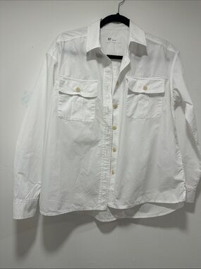 GAP White Long-Sleeve Button Front Shirt with Chest Pockets 253